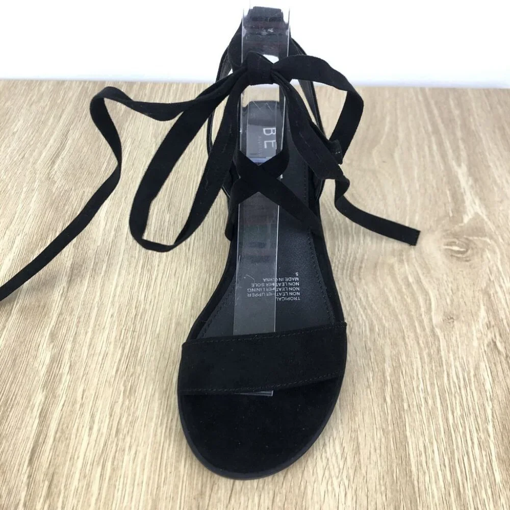 Betts Black Heels Size 5 Ankle Bow Tie Block Heel Faux Suede Party Formal - Picture 3 of 9